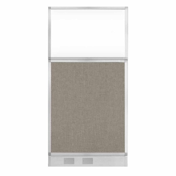 Versare Hush Panel Cubicle Partition 3' x 6' W/ Window Warm Pebble Fabric Clear Window W/ Cable Channel 1812566-2 - main